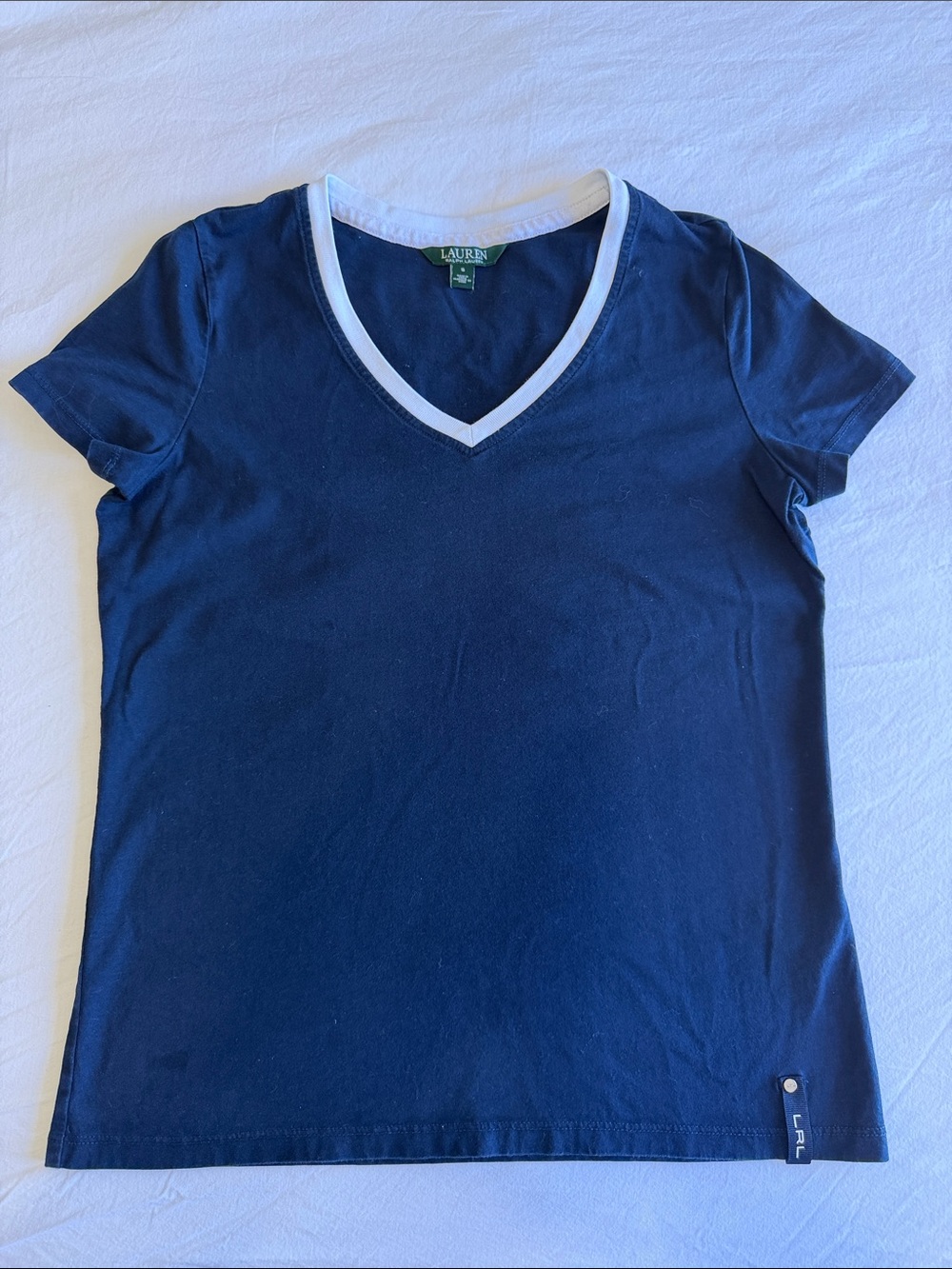 Lauren Ralph Lauren Navy V-Neck Tee with White Trim